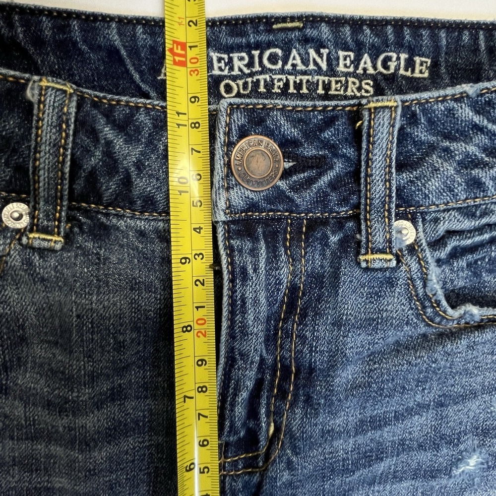 American Eagle Blue Denim Mini Skirt Size 4 Destressed Raw Hem Y2K Style EUC - Picture 8 of 8